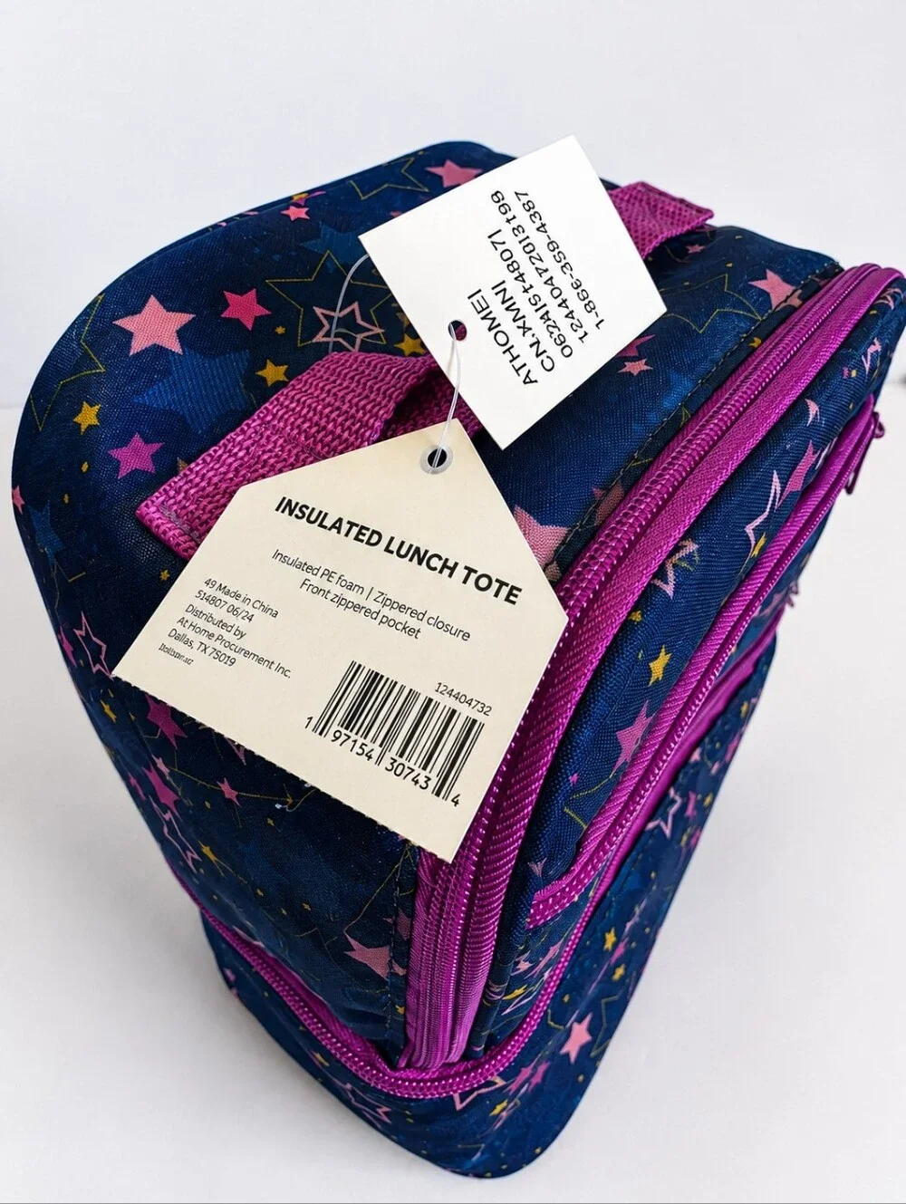 NWT Purple Star Print Insulated Double-Compartment Lunch Bag Sz 9.8